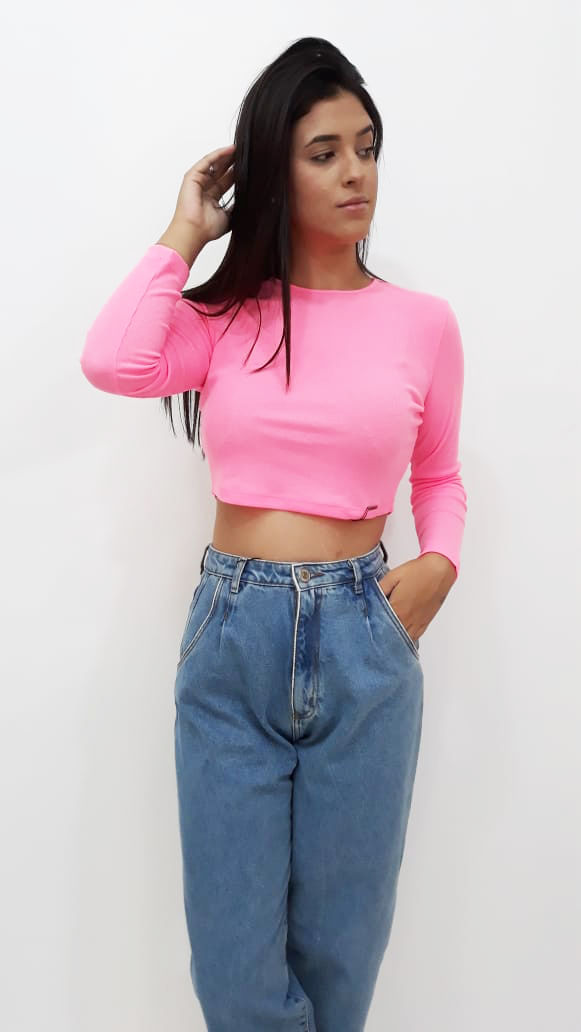 Cropped manga longa neon Clearance