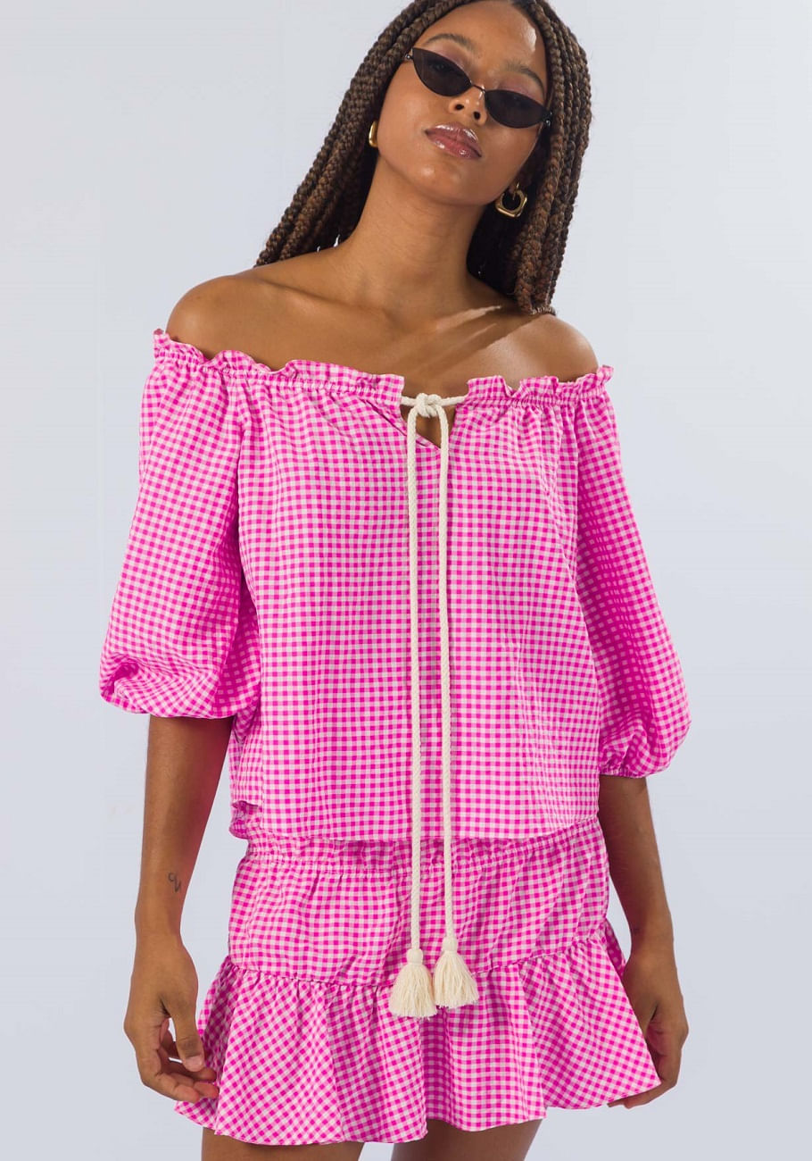 BLUSA OMBRO A OMBRO VICHY PINK REF: 502BL004629 07893